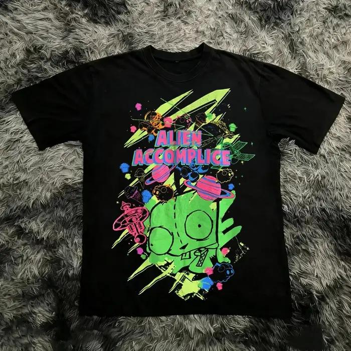 T-shirt vintage à manches courtes imprimé Invader Zim, style rétro unisexe, graphique années 90, nos