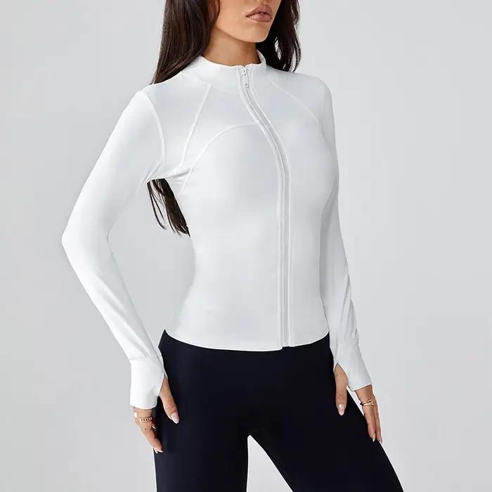 Vêtements de Yoga pour femmes, veste à col montant avec fermeture éclair, amincissante, protection s