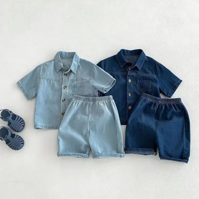 TZ2456 Ensemble de vêtements en jean pour enfants de style coréen, pantalon en jean à manches courte