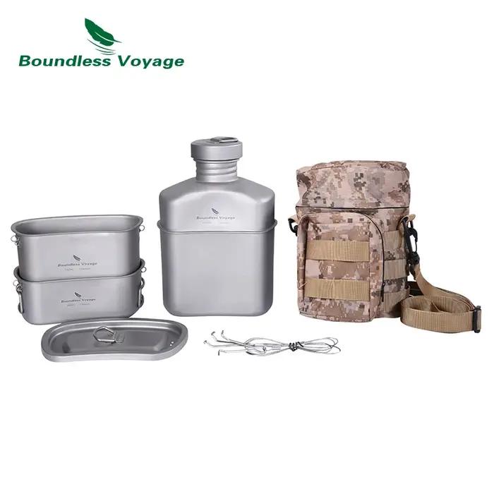 Cantine militaire titane Boundless Voyage kit camping bol bouilloire bouteille cuisine plein air