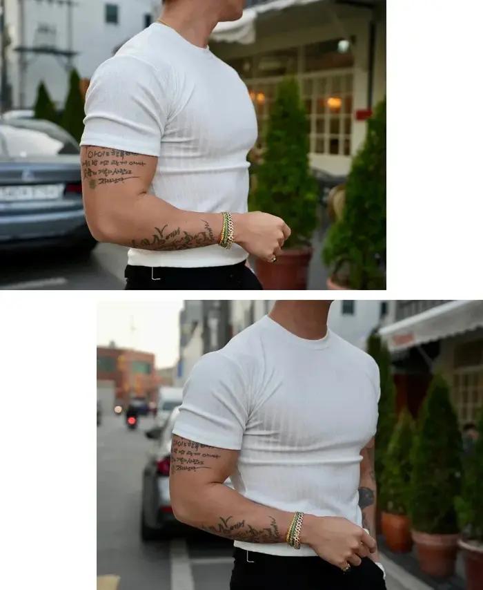 T-shirt Fitness Été Col Rond Rayures Verticales Nouvelle Mode 2025 Sport Loisirs Occasions Spéciales