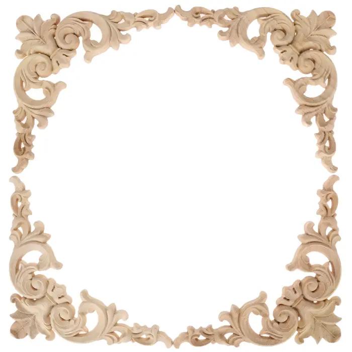 Autocollants d'angle sculptés en bois non peint, 4 pièces, embellissements de sculptures rétro pour