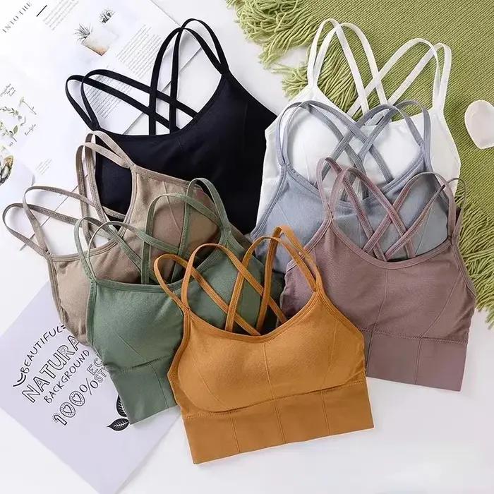 Sexy haut pour femme dos sangle croisée débardeur push up course soutien-gorge de sport respirant do
