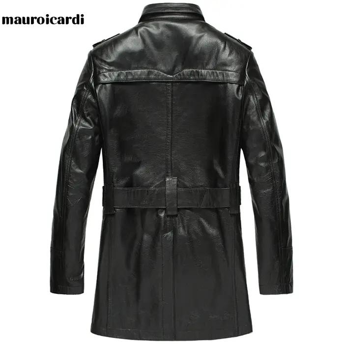 Mauroicardi-Manteau en Cuir PU Noir pour Femme, Manches sulf, Double Boutonnage, Élégant, Luxe, Styl