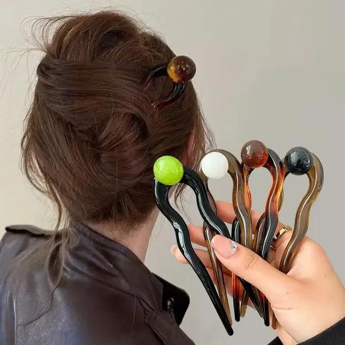 Bâtonnets à cheveux en forme de U avec perles colorées, épingle à cheveux, fourchette, chignon, doux