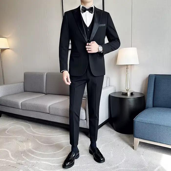 (Veste + gilet + pantalon) haut de gamme marque Boutique mode hommes décontracté affaires noir fumer
