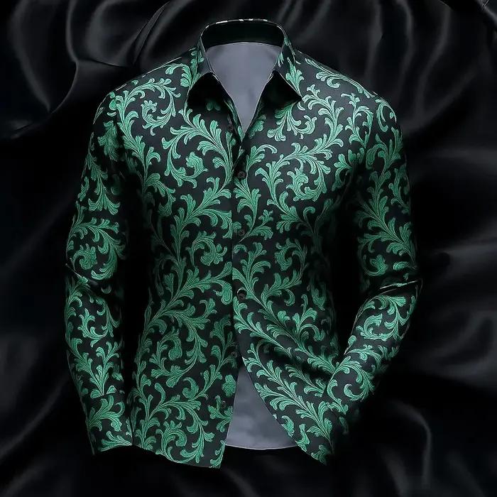 Chemise à manches longues pour hommes, simple, couleur unie, motif géométrique 3D imprimé, revers, d