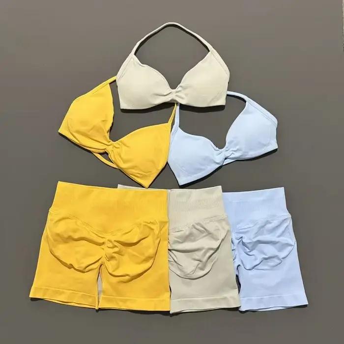 2 pièces Sport ensemble de gymnastique soutien-gorge à bretelles sous-vêtements Yoga court Sport Leg
