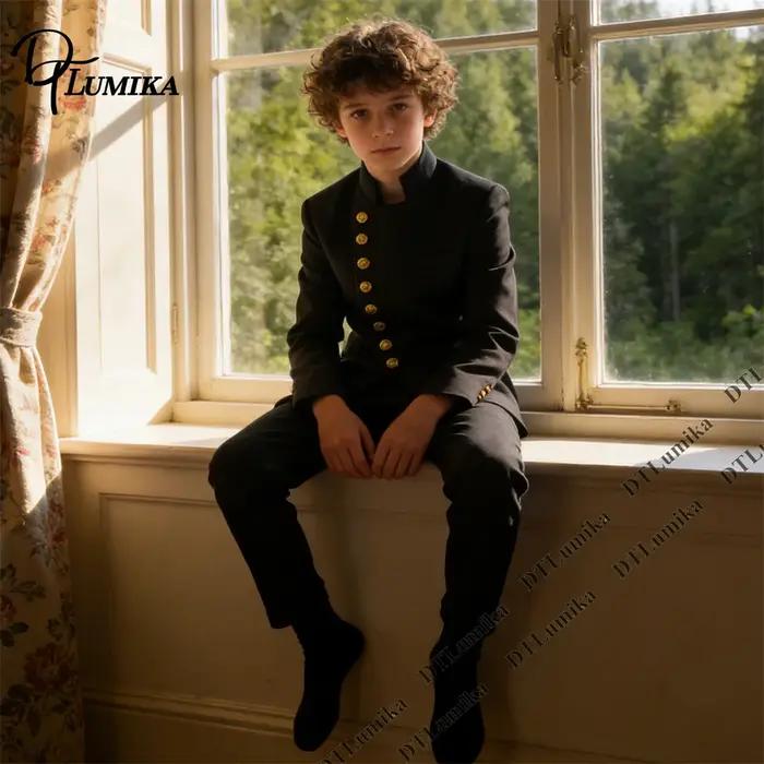 Costume de cérémonie élégant pour garçons avec col mandarin et boutons dorés – Idéal pour mariage, p