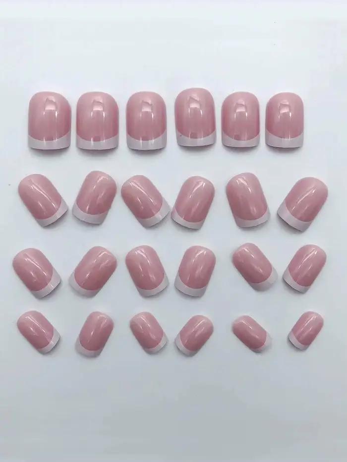 24 pièces/ensemble faux ongles carrés courts pour femmes mignon mariée coeur blanc français conseils
