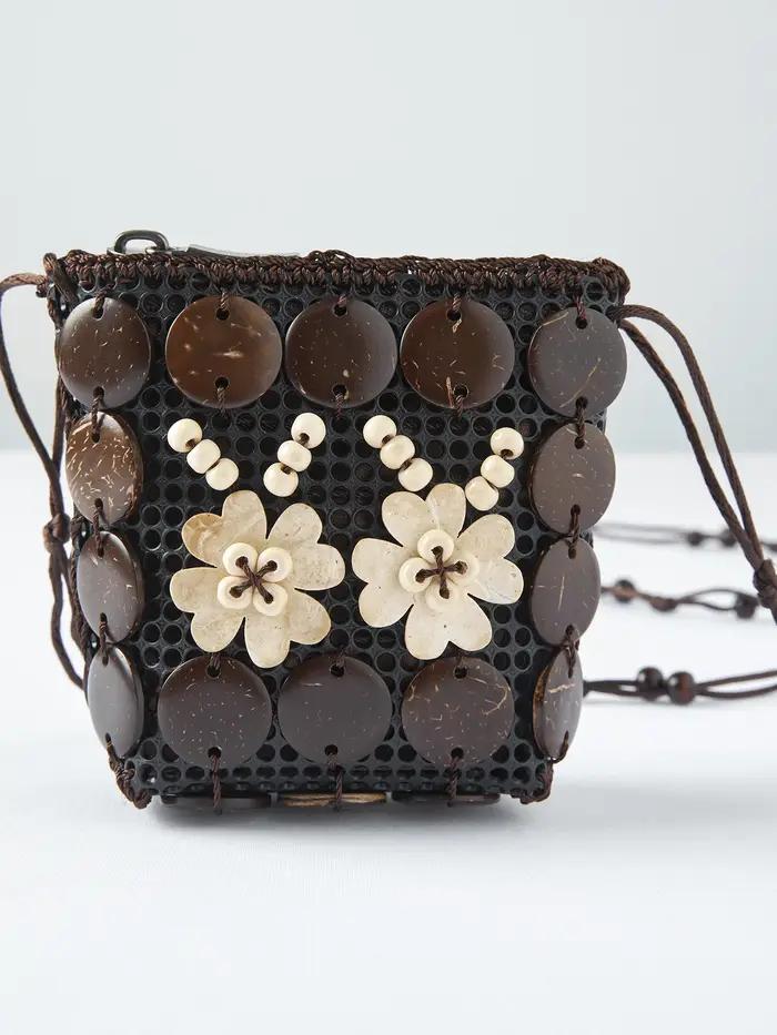Sac bandoulière mini en perles de bois tressé à la main ZIQIAO 2026 pour femme - Style rétro avec ac