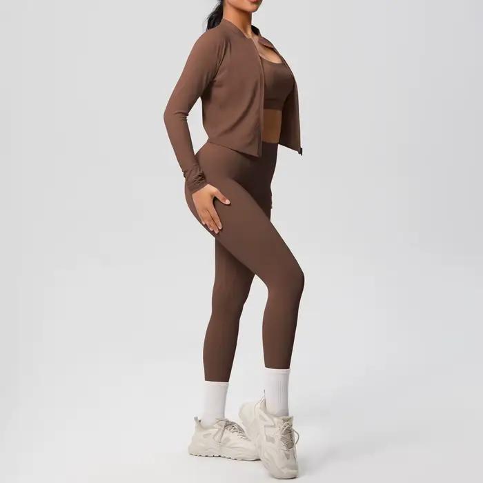 3 pièces vêtements de sport Yoga ensemble gymnastique sport soutien-gorge veste à glissière Leggings