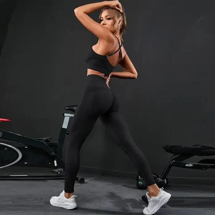 Ensemble de yoga femme 2 pièces sans couture leggings taille haute et survêtement