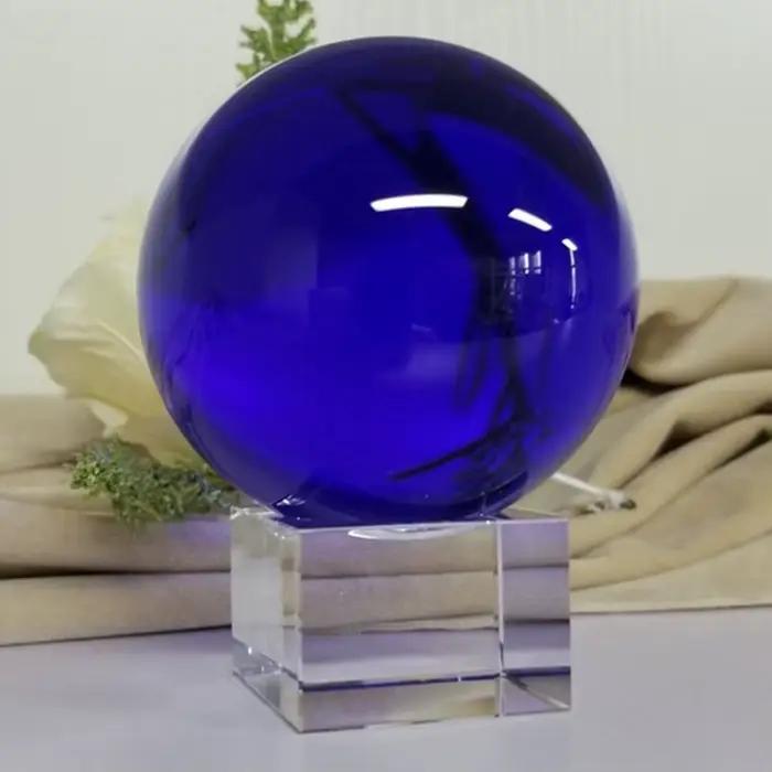 Boule de cristal bleue 40MM, ornements asiatiques, boule de verre magique naturelle Rare, sphère de