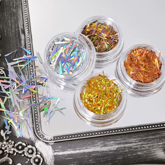 1 boîte de papier de verre cassé holographique irrégulier Aurora feuille d'ongle décalcomanie dégrad