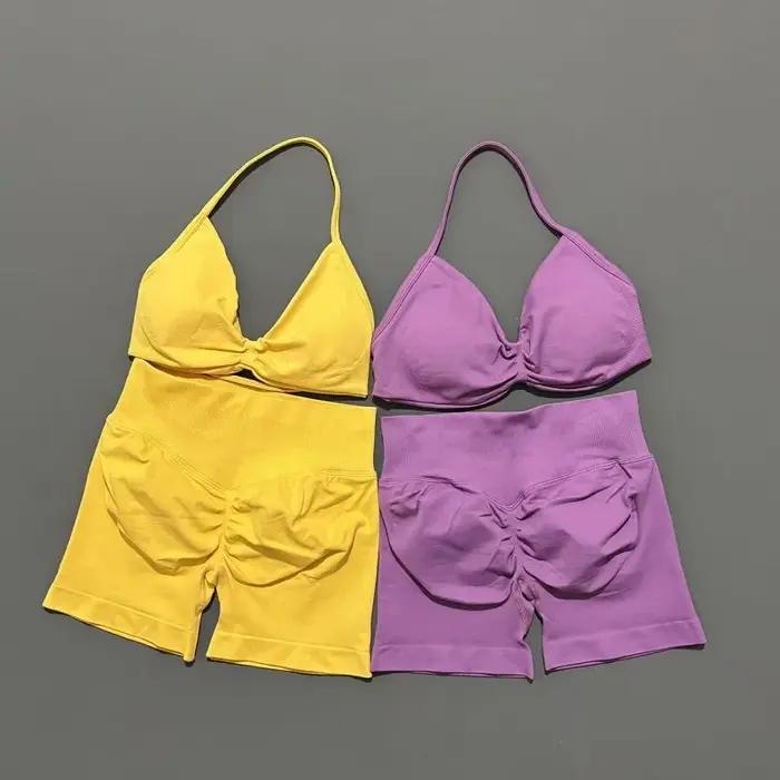 2 pièces Sport ensemble de gymnastique soutien-gorge à bretelles sous-vêtements Yoga court Sport Leg