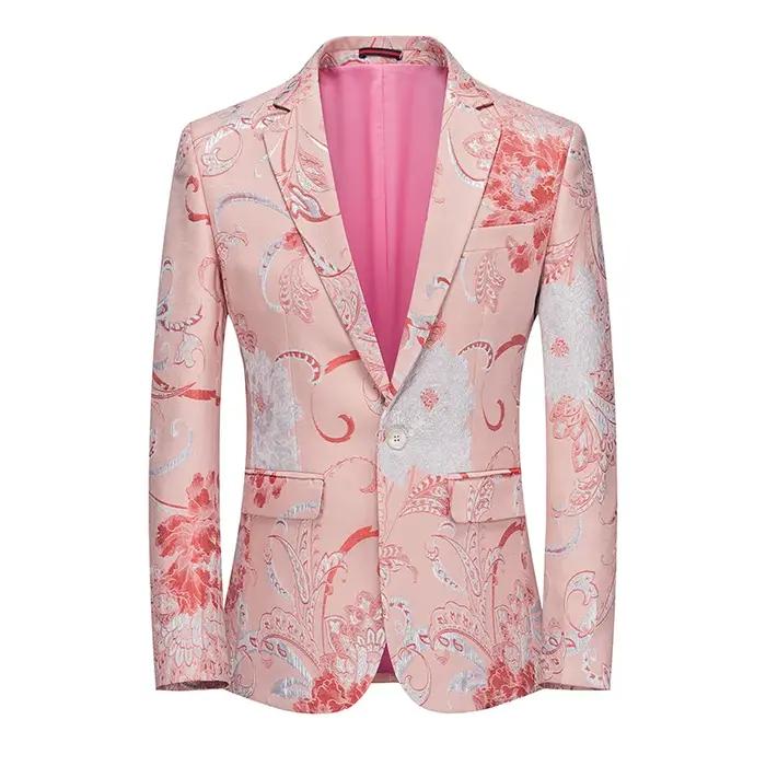 Veste Jacquard imbibée de fleurs pour hommes, blazer à bouton unique, manteau de scène de chanteur,