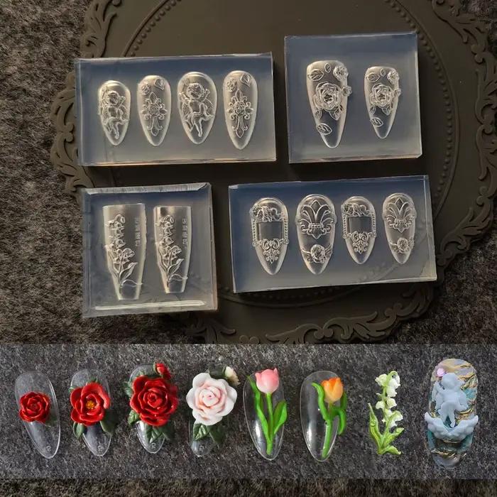 1pc Rose tulipe Lotus 3D acrylique moule muguet Nail Art décorations ongles bricolage conception Sil