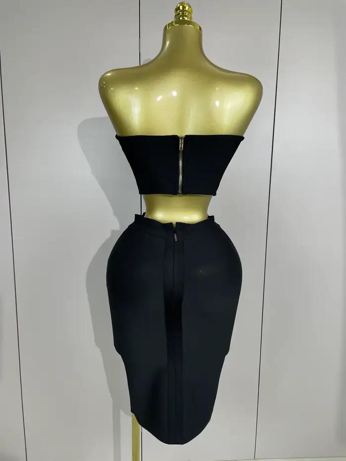 2025 Femmes Sexy Bretelles Dos Nu Noir Bandage Deux Pièces Costume Célébrité Designer De Mode Robe D