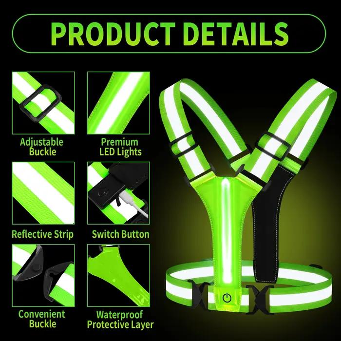 Gilet réfléchissant LED, équipement de course, gilet lumineux LED Rechargeable par USB, feux de cour