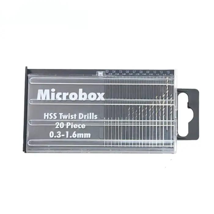 20 pièces/ensemble 0.3mm-1.6mm Mini jeu de forets hélicoïdaux en acier rapide ensemble de forets Mic