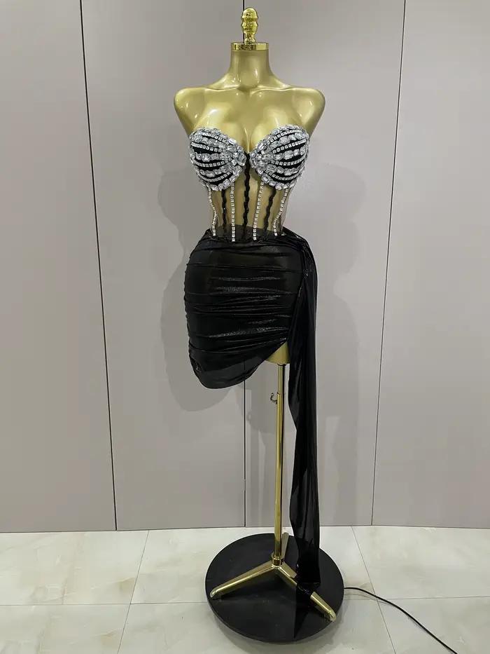 Sexy brillant strass paillettes 2 pièces haut jupe ensemble 2025 femmes célébrité soirée scène disco