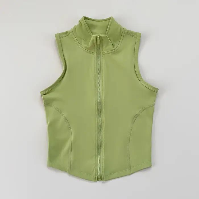 Yoga pour femmes, fitness, vêtements de sport, col montant sans manches, gilet d'exercice à fermetur