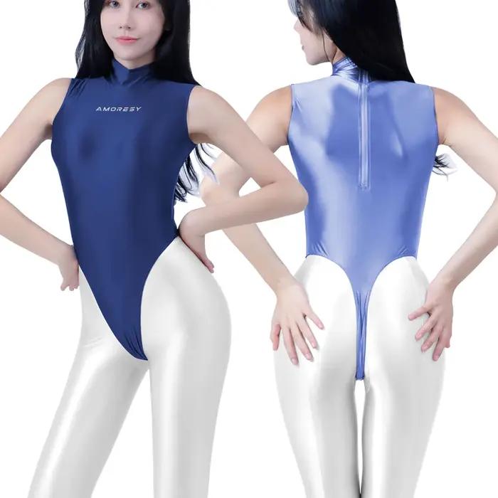 Maillot de bain à col haut pour femme, string extra brillant, sexy, serré, costume de batterie, surf