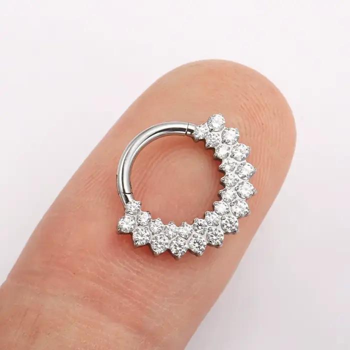 ASTM F136 titane Clicker Septum nez anneau Piercing CZ Daith boucle d'oreille cerceau avant face art