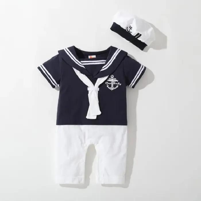 Vêtements d'été pour bébés garçons et filles, barboteuse marine, combinaison de marin pour nouveau-n