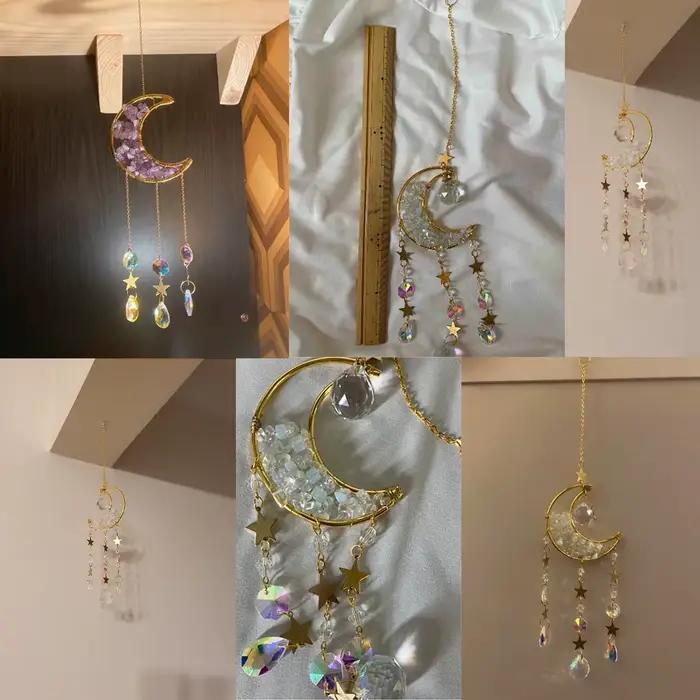 Attrape-rêves en cristal, attrape-soleil pour fenêtre intérieure, boule de prisme, lune, arc-en-ciel