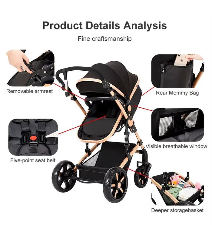 Poussette compacte 3 en 1, combos de poussette de siège d'auto, poussette de bébé multifonctionnelle