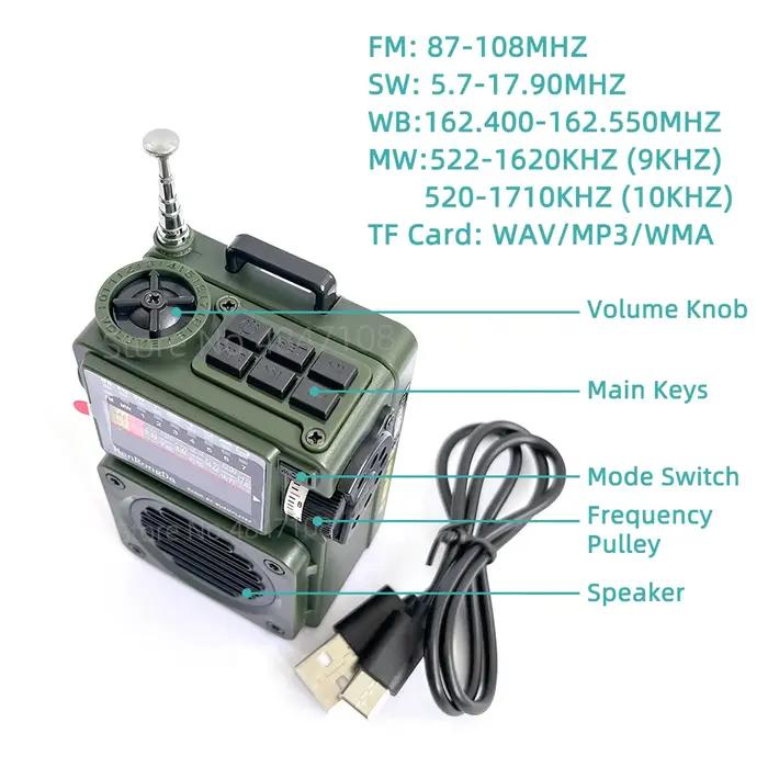 Mini Radio Portable de Poche FM, AM, MW, SW, WB, Récepteur Book ine Bande, Lecteur de Musique, Prise