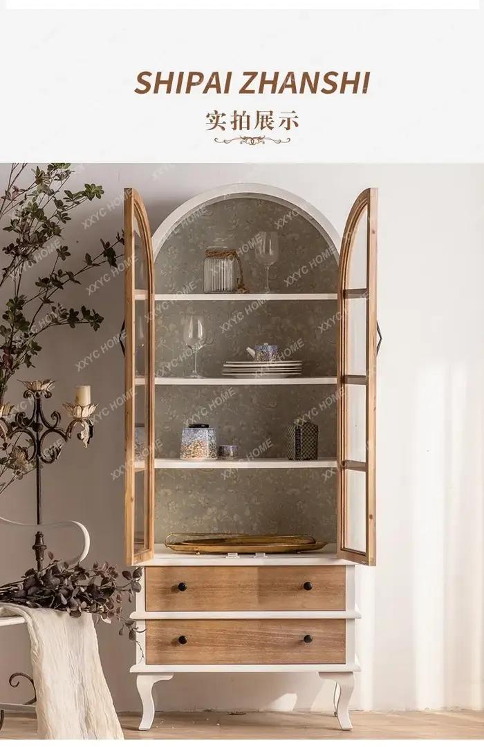 R1 nordique rétro porte en verre buffet armoire à thé salon américain intégré mur armoire à vin bibl