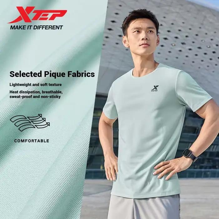 Xtep T-Shirt à manches courtes et col rond pour hommes, séchage rapide, entraînement sportif, respir