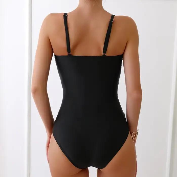 Maillot de bain une pièce noir, sexy, fermé, couvrant le ventre, pour femmes, push-up, body, vêtemen