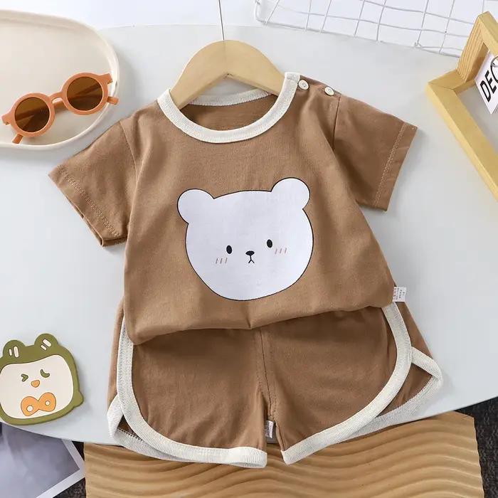 Ensemble d'été décontracté en coton pour enfants, vêtements pour bébés filles et garçons, T-shirt +