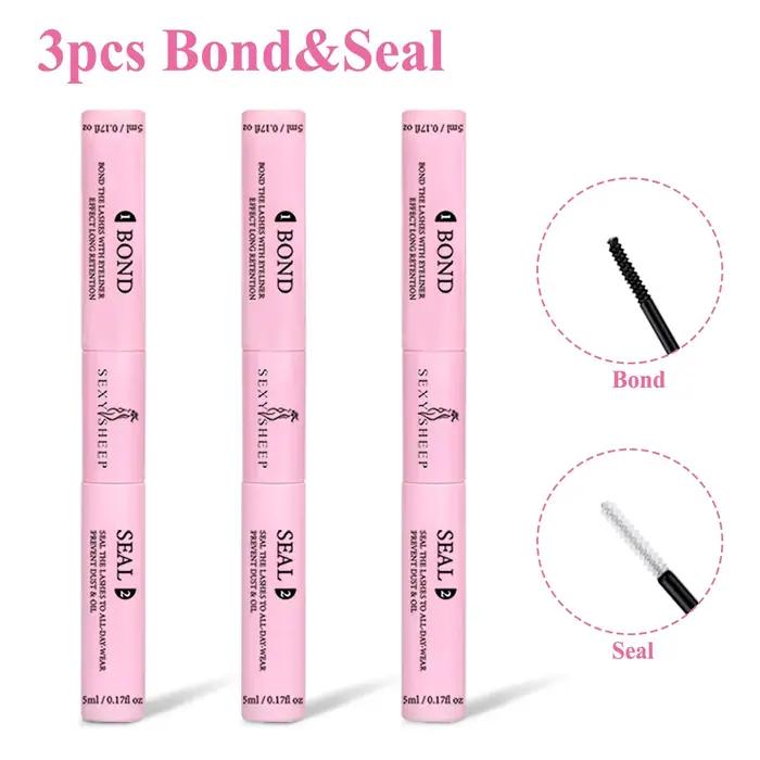 Ensemble de 3 produits pour extensions de cils : colle et scellant pour cils individuels 10 ml, tenu