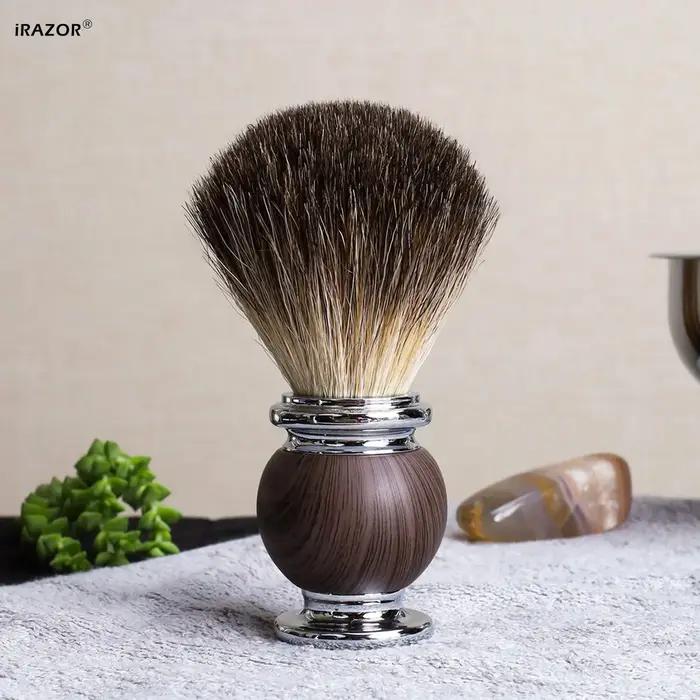 Brosse de rasage en poils de blaireau pur pour hommes, avec manche en Grain de palissandre, rasoir d