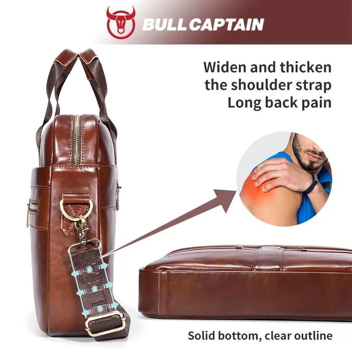 BULLCAPTAIN sac pour ordinateur portable en cuir, couche supérieure en cuir 15 "sac pour ordinateur
