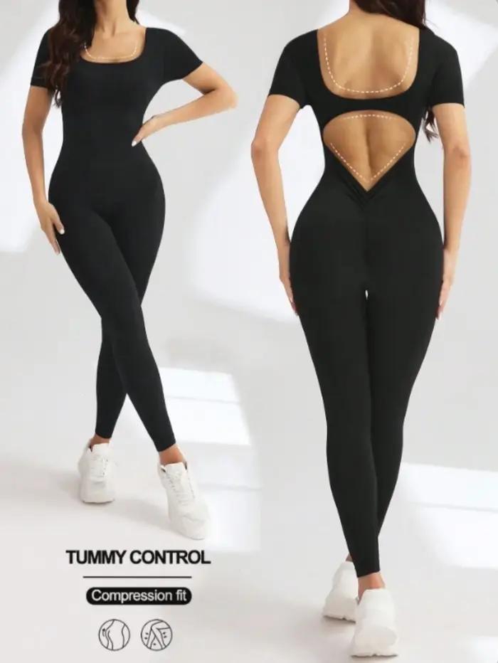 Body une pièce en spandex sans couture, col en U, manches courtes, avec levage des hanches, vêtement