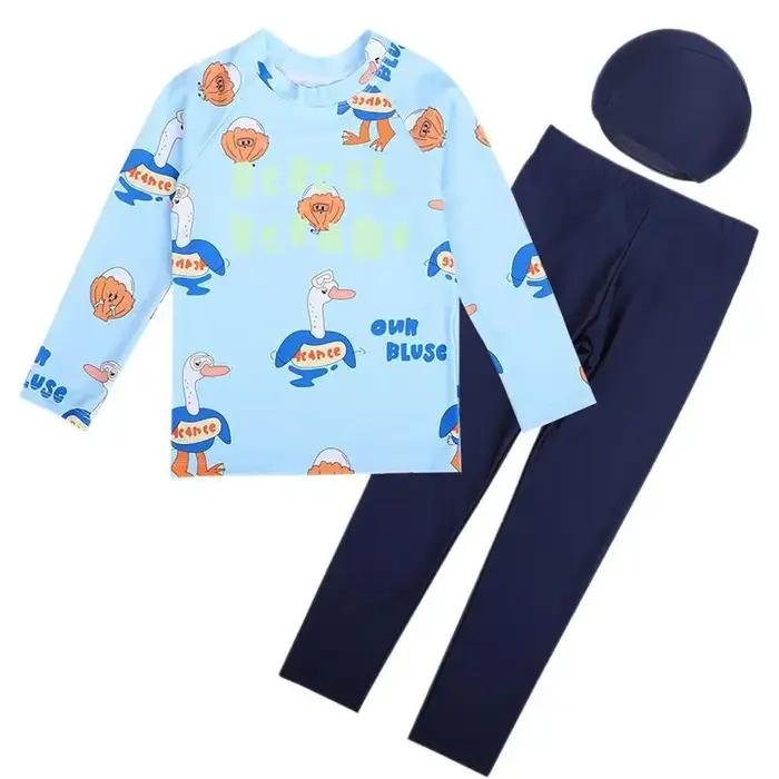 Maillot de bain pour filles et garçons, imprimé mignon, pantalon à manches longues, maillot de plage