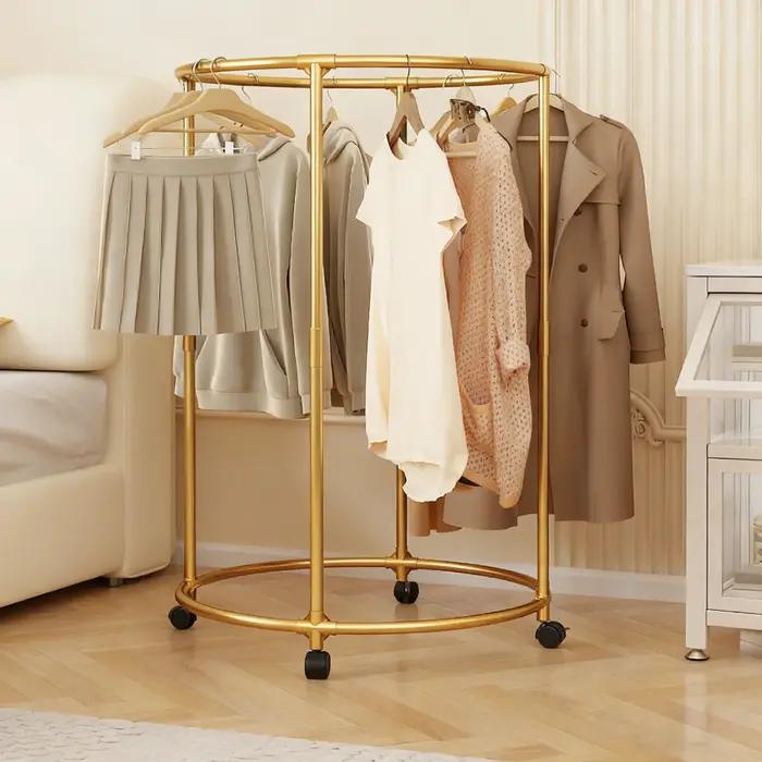 Porte-vêtements multifonctionnel rotatif acier inoxydable 360 degrés étagères roulettes facile à assembler chambre balcon étudiant usage domestique