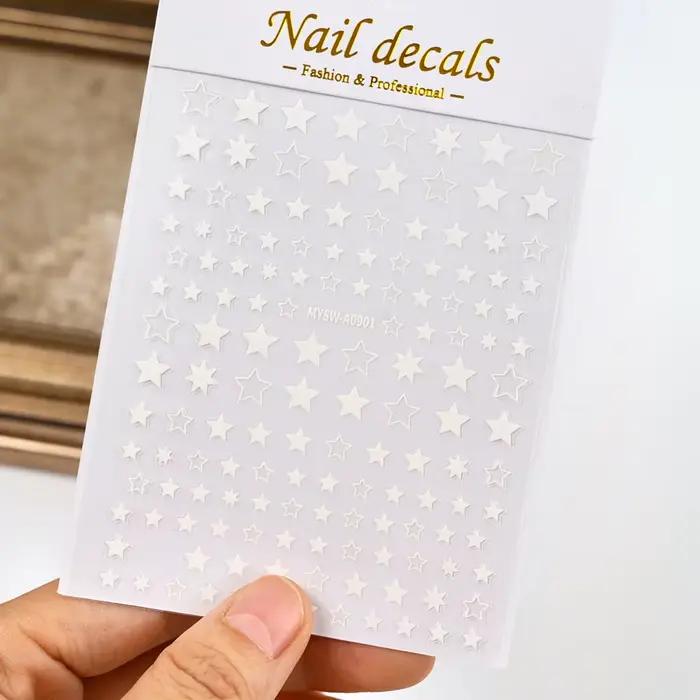 Autocollant 3D étoile noir et blanc pour Nail Art, décalcomanies auto-adhésives pentagramme Y2K, pai