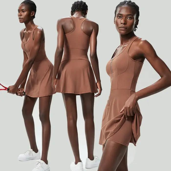 Robe de Tennis une pièce pour femmes, couleur unie, jupe de course en plein air, combinaison respira