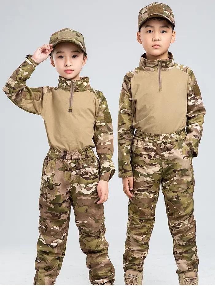 Ensemble de vêtements de chasse et Airsoft pour enfants, uniforme tactique de camouflage, matériel durable, poches pratiques pour randonnées亲子户外探险迷彩战术服装套装,适合儿童使用,耐久材料,实用口袋设计,适合徒步旅行