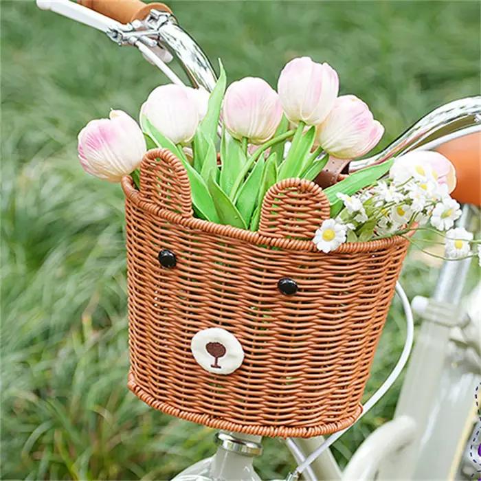 Panier avant de vélo tressé vintage style rétro pour vélos d'équilibre enfant rangement rotin support métallique occaions spéciales