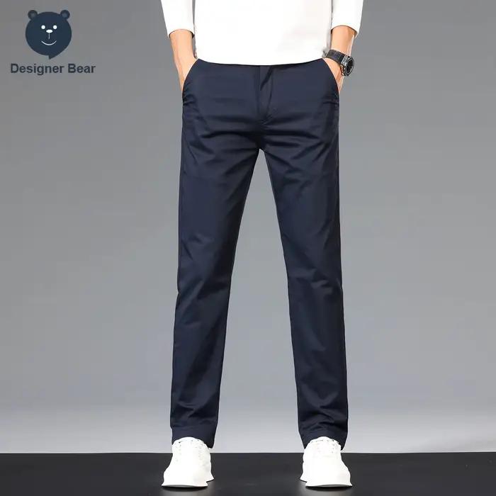 Pantalon décontracté homme coton respirant 97% coupe droite printemps été vert kaki bureau loisirs versatile confort élégance