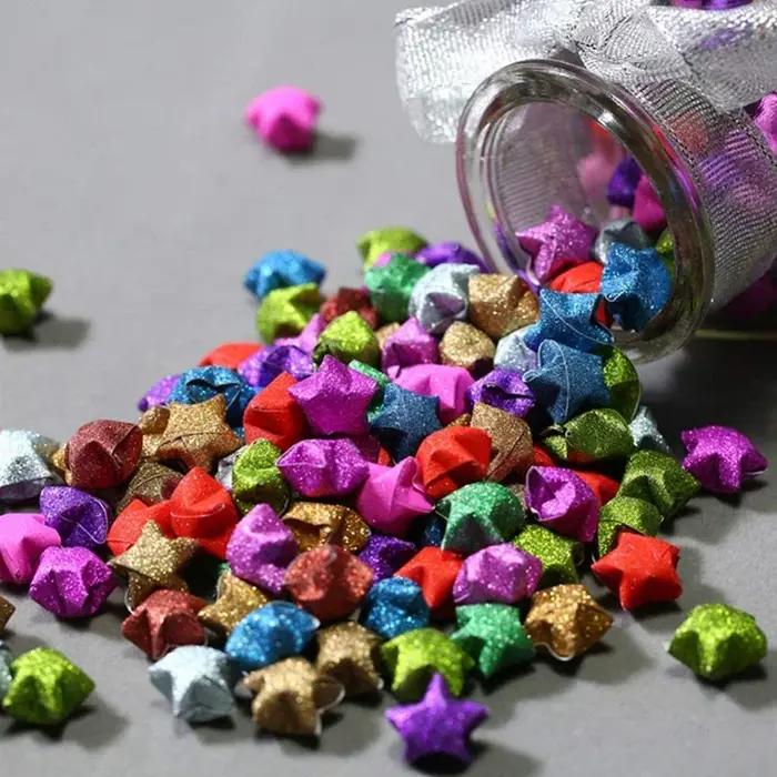 Bandes de papier Origami étoiles à paillettes, 140 feuilles, décoration étoile porte-bonheur, papier
