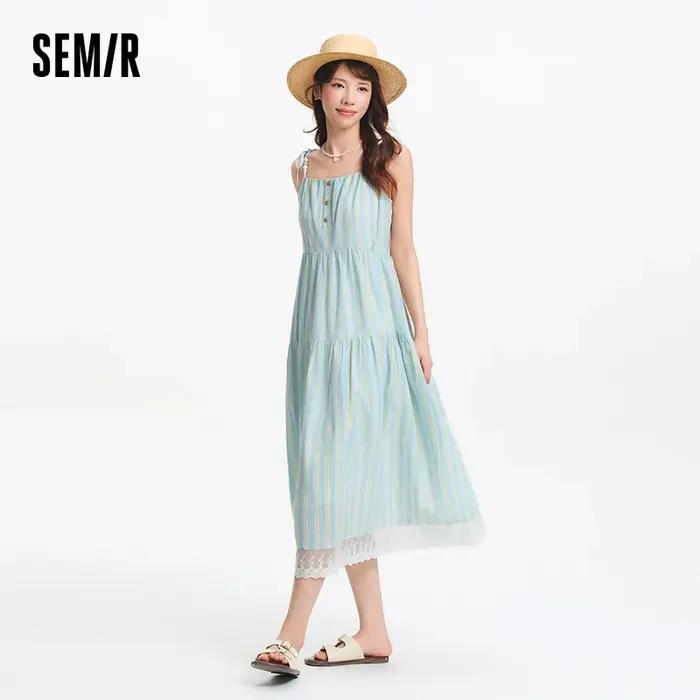 Semir texturé robe rayée femmes doux 2025 été nouveau Style de vacances dentelle sans bretelles robe